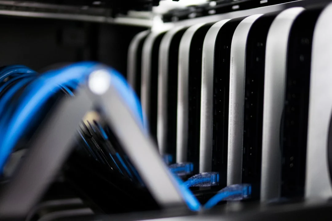 Server rack with organized cables in a data center