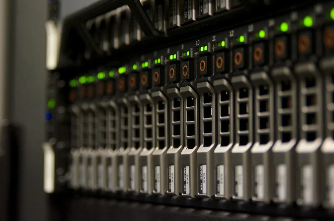 Rows of server racks with organized cables in a data center