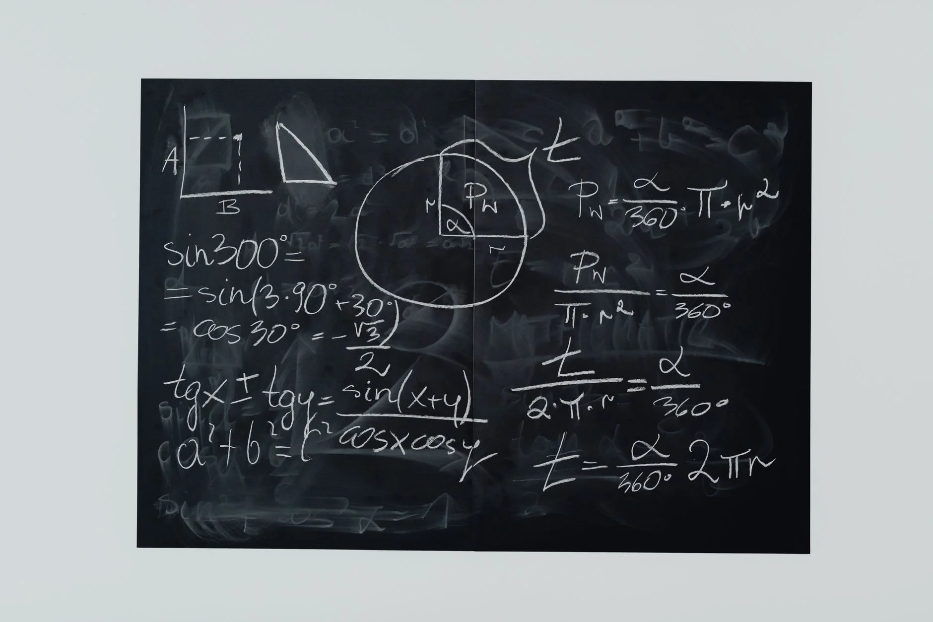 Chalkboard covered in handwritten notes and diagrams representing a project's working rules